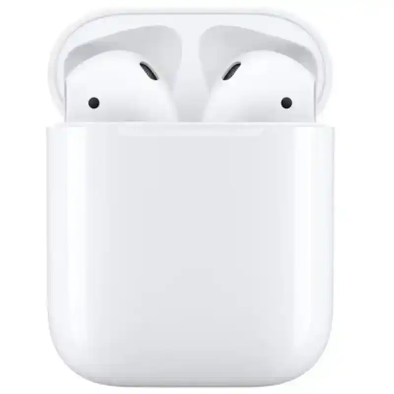 AirPods (2nd generation) with both earbuds in the charging case