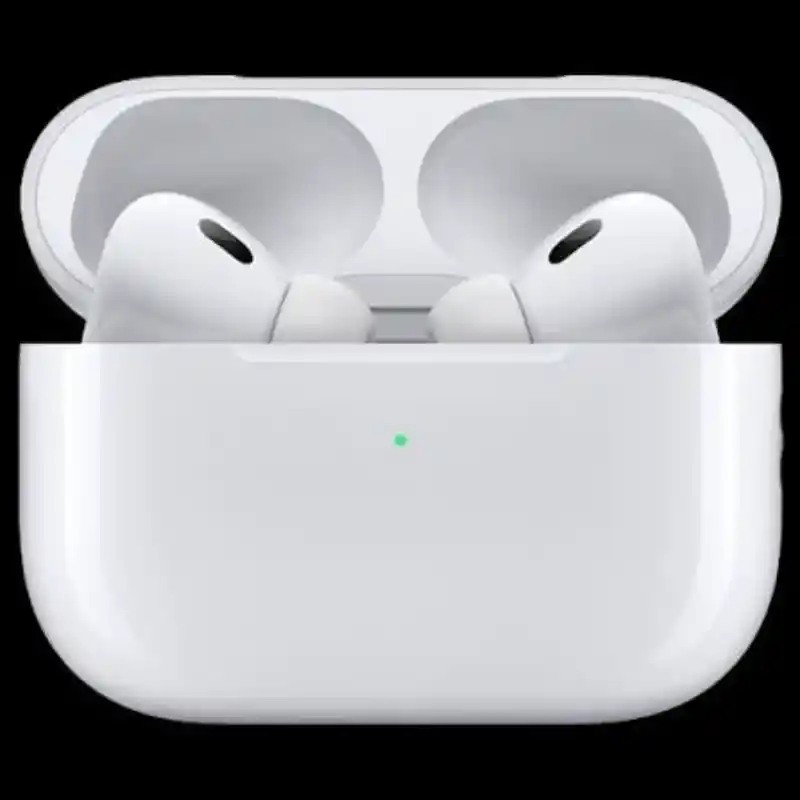AirPods Pro 2 in charging case with earbuds visible