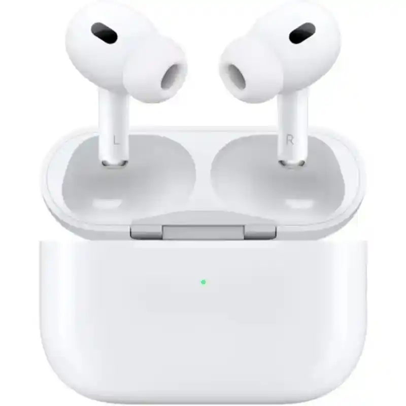 AirPods Pro 2 with earbuds in open charging case