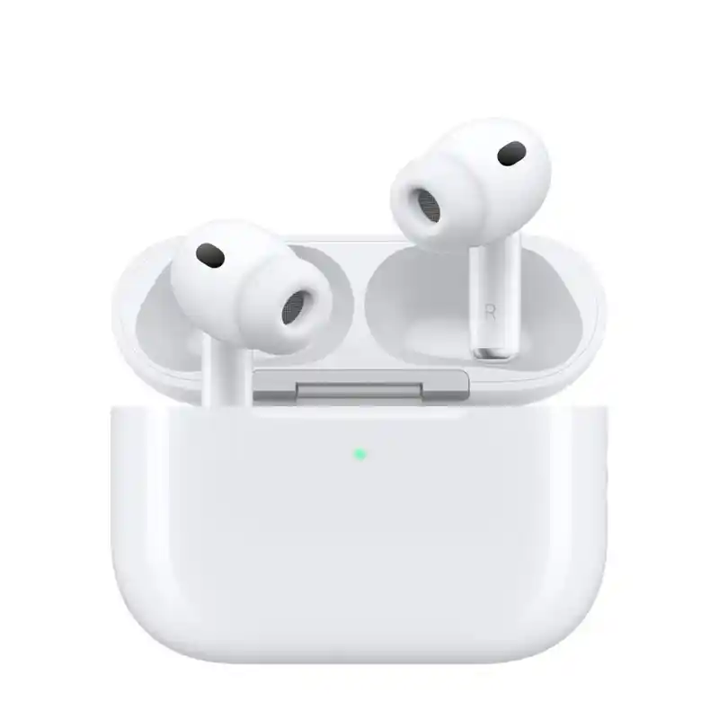 AirPods Pro 3 earbuds in open charging case