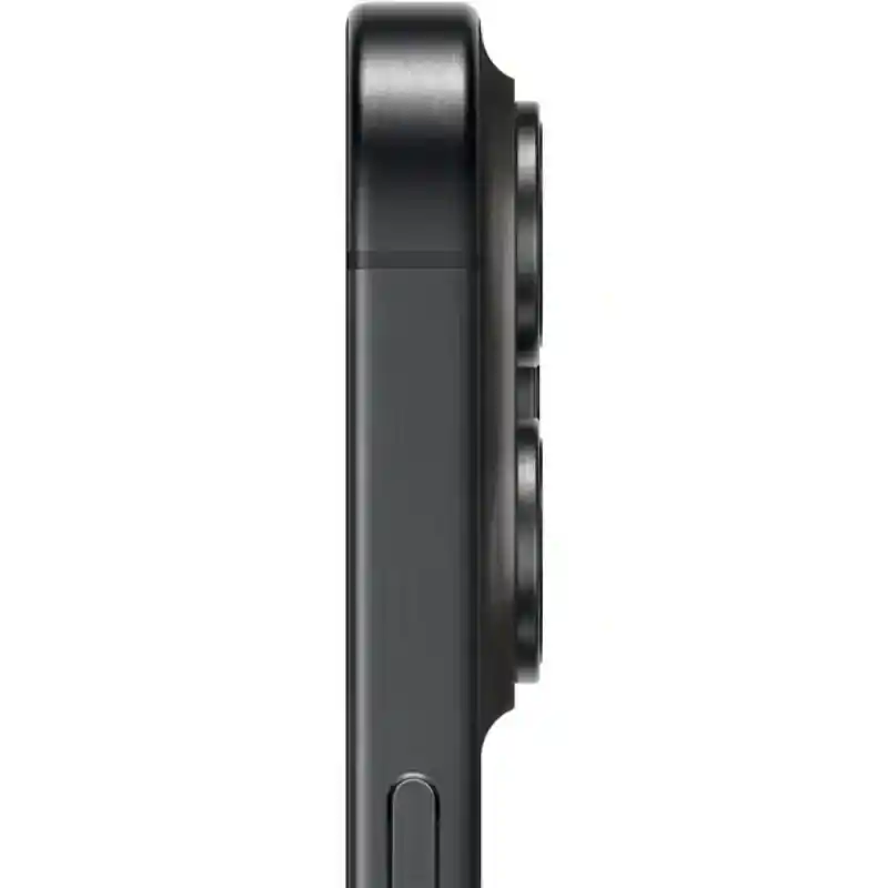 iPhone 15 Pro in Black Titanium showing the side profile