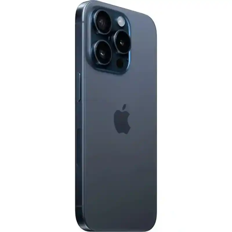 iPhone 15 Pro in Blue Titanium showing the back and side