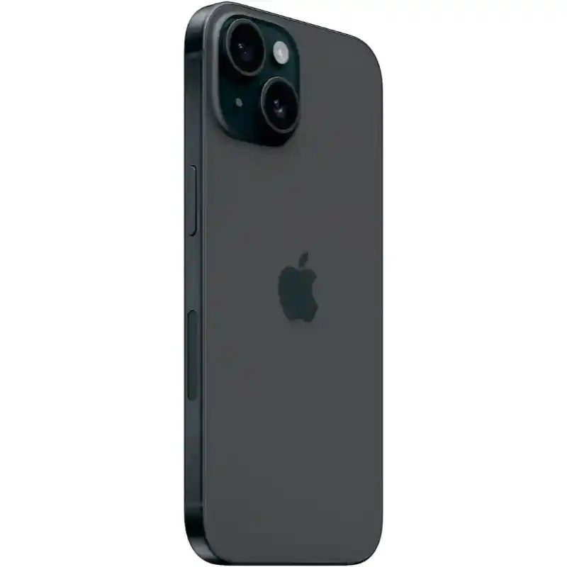 iPhone 15 in Black showing the back and side