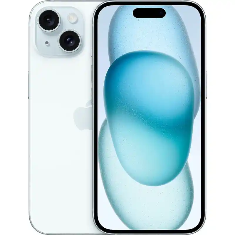 iPhone 15 in Green showing the front and back