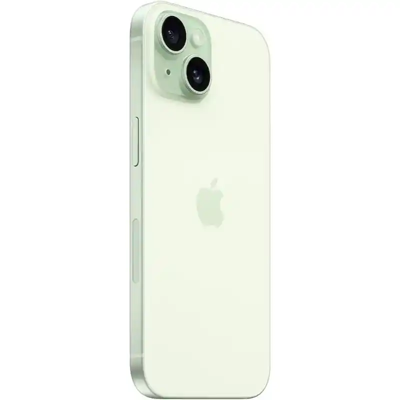 iPhone 15 in Green showing the back and side