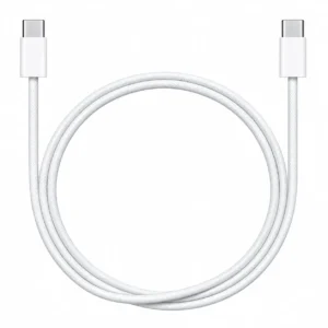 Apple braided USB-C to USB-C cable shown vertically