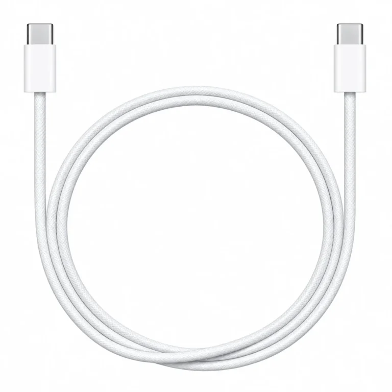 Apple braided USB-C to USB-C cable shown vertically