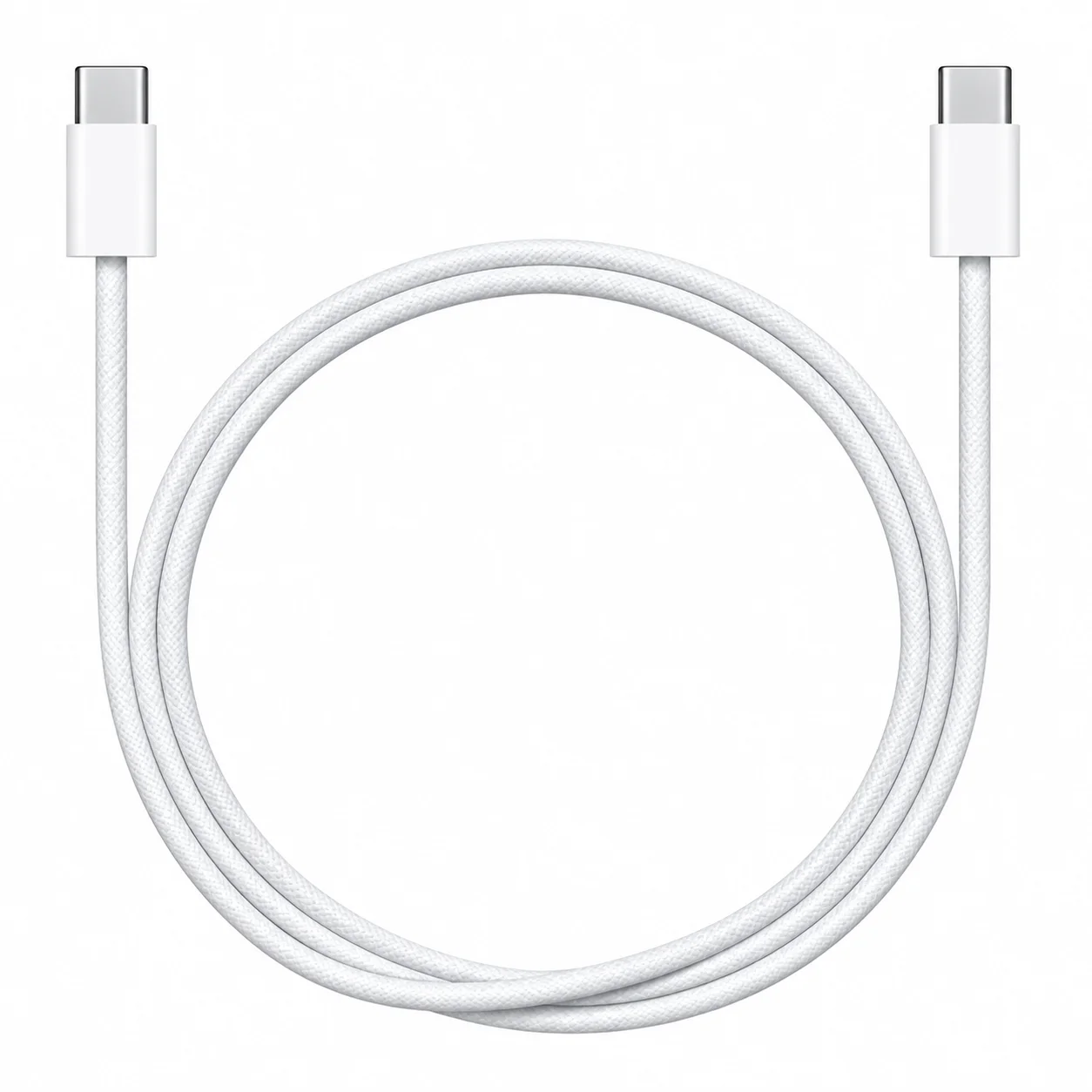 Apple braided USB-C to USB-C cable shown vertically