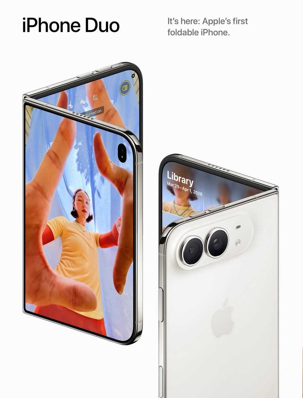 iPhone Duo foldable iPhone in a clean Apple-style product view