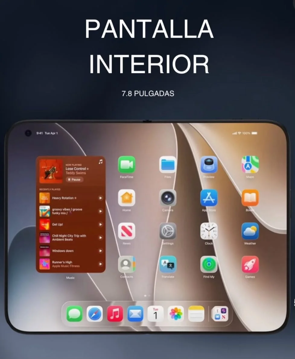 iPhone Duo unfolded showing its large 7.6-inch inner display